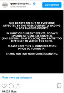 General Hospital Gives Content Warning as House Fire Episodes Air amid Los Angeles Wildfires